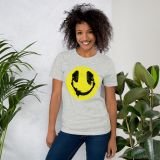 Audiophile Happy Face T-shirt for Teens Happy Face T-shirt athletic Heather Front with model