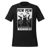 Cat Pew Pew Madafakas T-Shirt for Adults Pro gun T-shirt for Cat Lovers Funny Cat T-Shirt Black Heather Front