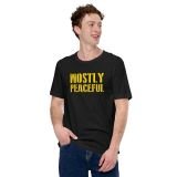 mostly peaceful libertarian t-shirt for men funny t-shirt freedom t-shirt for men black heather front with model