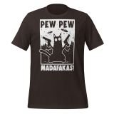 Cat Pew Pew Madafakas T-Shirt for Adults Pro gun T-shirt for Cat Lovers Funny Cat T-Shirt brown Front