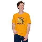 Taco Fitness T-Shirt for Teens Funny T-Shirt for Kids Taco T-Shirt for Teens gold Front with model