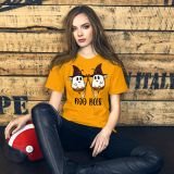 Boo Bees Halloween T-Shirt for women Funny Halloween T-shirt Gold Front with Model