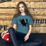 Black Cat T-shirt Rawr! Funny Cat T-shirt for teens T-shirt for kids heather deep teal Front with model