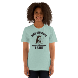 Funny OMG Jesus T-Shirt for women, Funny T-shirt for Teens funny jesus t-shirt heather prism dusty blue front with model