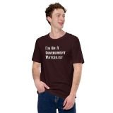 Funny Government Watchlist T-shirt for Teens Conspiracy theory t-shirt for men funny t-shirt Oxblood Black front with Model