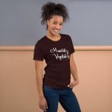 Mandate Vegetables T-Shirt for Women Freedom t-shirt for moms Anti Mandate T-shirt Oxblood Black Front with model